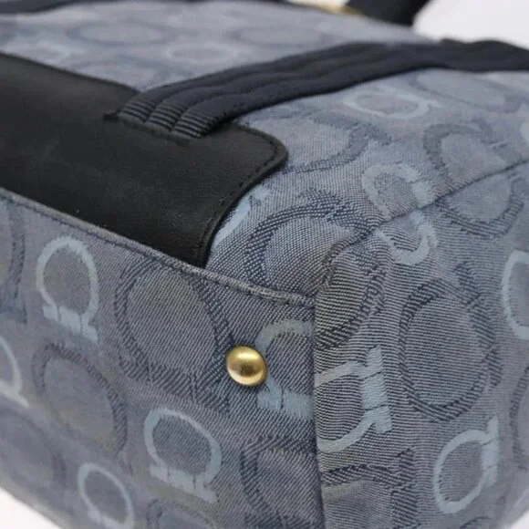 Salvatore Ferragamo Gancini Tote Bag Canvas Blue Gold Auth 139532 - Picture 4 of 16